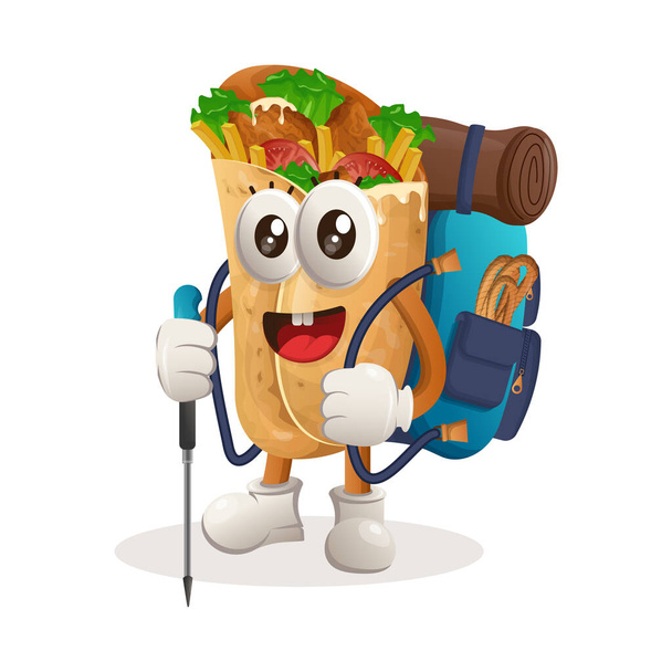 Cute burrito mascot adventure trekking. Perfect for food store, small business or e-Commerce, merchandise and sticker, banner promotion, food review blog or vlog channe - Vettoriali, immagini