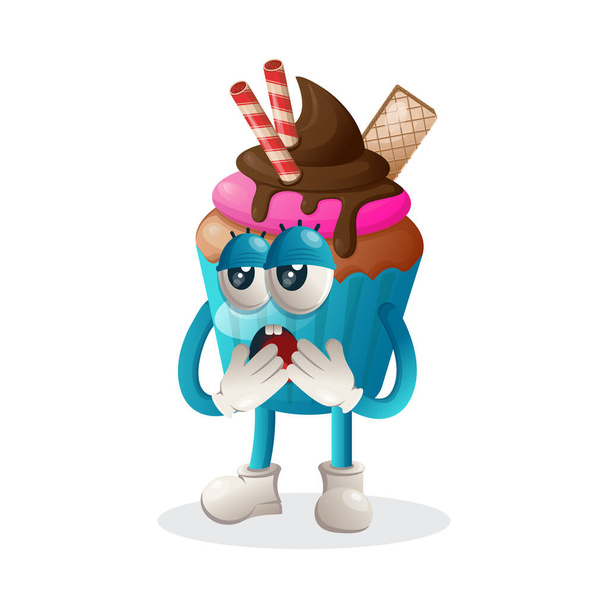 Cute cupcake mascot with bored expression. Perfect for food store, small business or e-Commerce, merchandise and sticker, banner promotion, food review blog or vlog channel, food fans or communit - Vector, Imagen