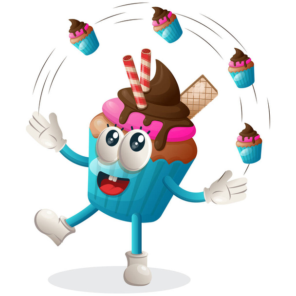 Cute cupcake mascot freestyle with cupcakes. Perfect for food store, small business or e-Commerce, merchandise and sticker, banner promotion, food review blog or vlog channel, food fans or communit - Вектор, зображення