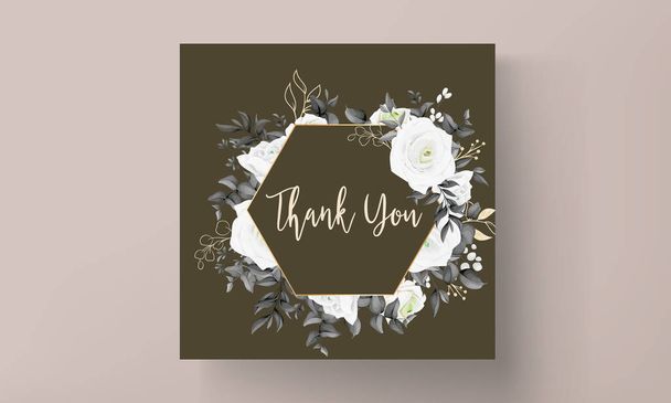 tarjeta de invitación de boda floral en blanco y negro simple y elegante - Vector, imagen