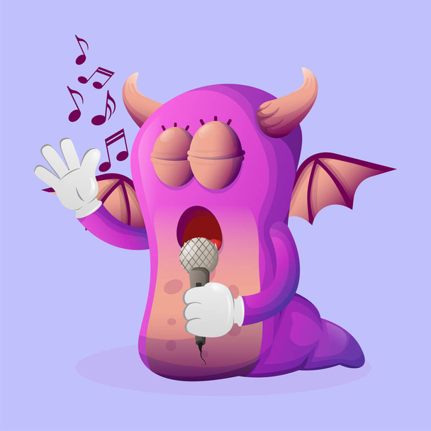 Cute purple monster singing, sing a song. Perfect for kids, small business or e-Commerce, merchandise and sticker, banner promotion, blog or vlog channe - Vector, Imagen