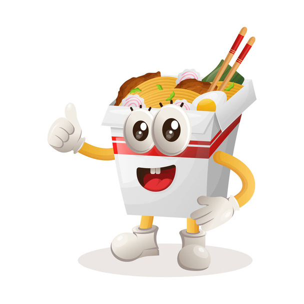 Cute ramen mascot thumbs up. Perfect for food store, small business or e-Commerce, merchandise and sticker, banner promotion, food review blog or vlog channe - Wektor, obraz