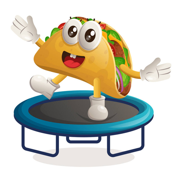 Cute taco mascot playing trampoline game. Perfect for food store, small business or e-Commerce, merchandise and sticker, banner promotion, food review blog or vlog channe - Vector, imagen