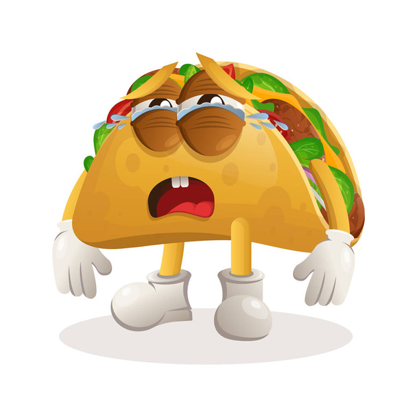 Cute taco mascot crying. Perfect for food store, small business or e-Commerce, merchandise and sticker, banner promotion, food review blog or vlog channe - ベクター画像