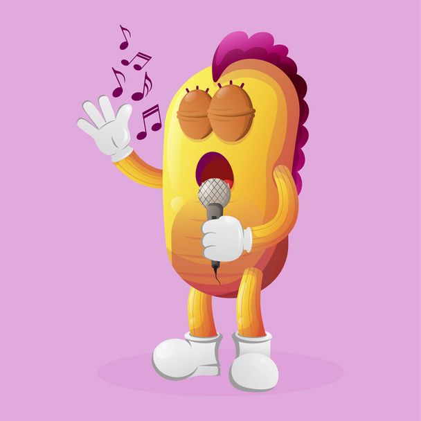 Cute yellow monster singing, sing a song. Perfect for kids, small business or e-Commerce, merchandise and sticker, banner promotion, blog or vlog channe - Vetor, Imagem