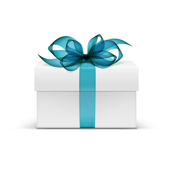 White Square Gift Box with Light Blue Ribbon - Vector, Image