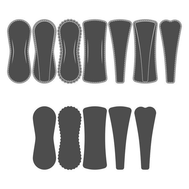 Set of black and white illustrations with panty liners. Isolated vector objects on a white background. - Vecteur, image