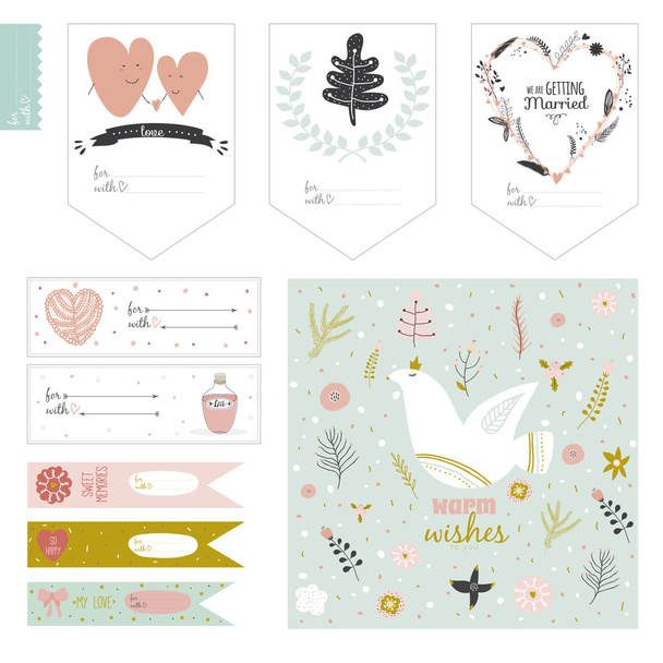 Romantic and love cards - Vector, Image