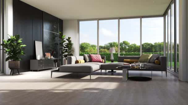 footage Illustration 3D rendering  large luxury modern bright interiors Living room mockup computer digitally generated image - Footage, Video