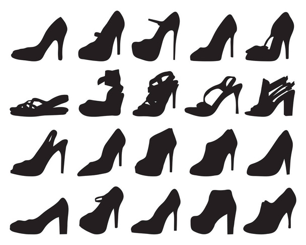 Μαύρες σιλουέτες παπουτσιών σε λευκό φόντο - Διάνυσμα, εικόνα