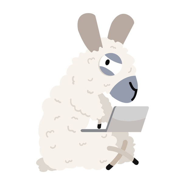 Cute alpaca with laptop cartoon - Vektor, obrázek