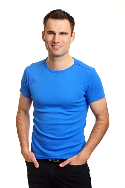 Mies sinisessä paidassa
 - Valokuva, kuva