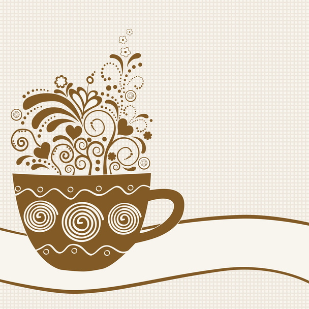 Stylized coffee cup with floral elements - Vector, Imagen