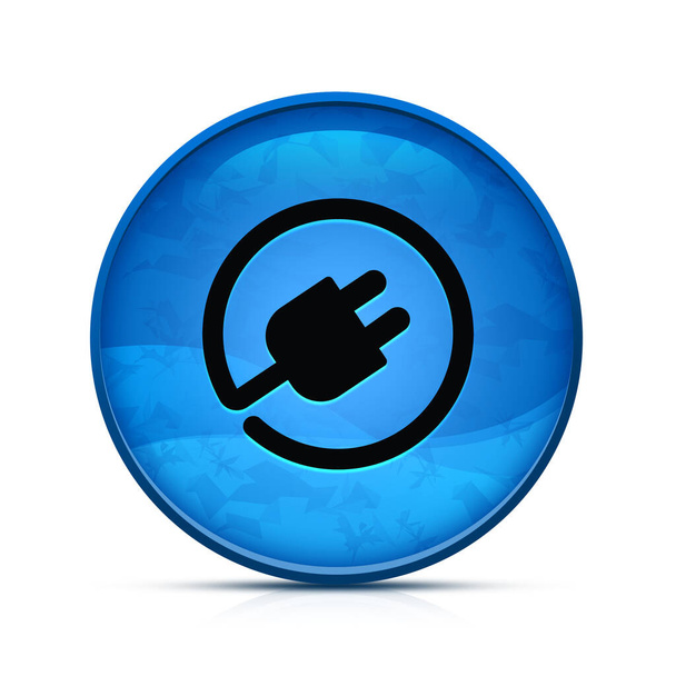 上品なスプラッシュブルーラウンドボタン上の電気プラグアイコン - 写真・画像