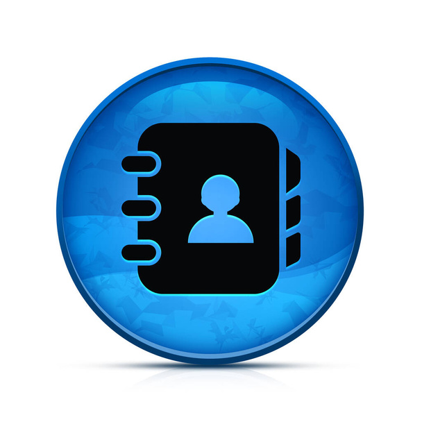 Icône de livre de contact sur le bouton rond bleu éclaboussure chic - Photo, image
