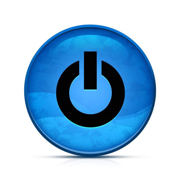Motorstart-Symbol auf edlem blauen runden Knopf - Foto, Bild