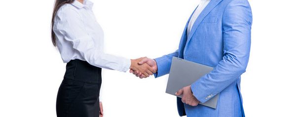 business deal at negotiation, handshake. photo of business deal at negotiation. business deal at negotiation isolated on white background. business deal at negotiation in studio. - 写真・画像