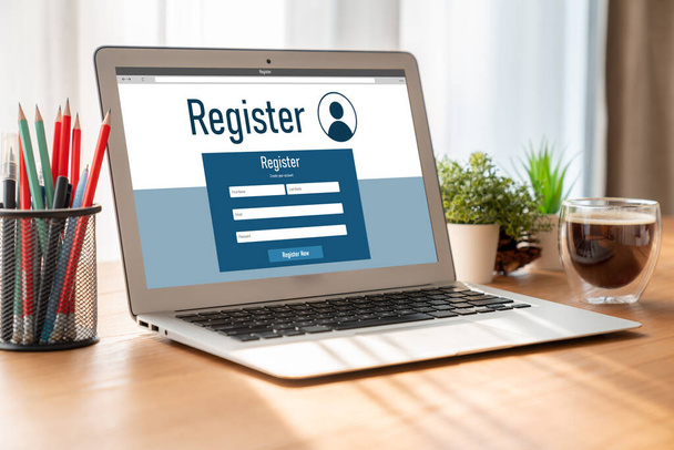 Formularz rejestracji online na formularzu modish wypełnienie na stronie internetowej - Zdjęcie, obraz