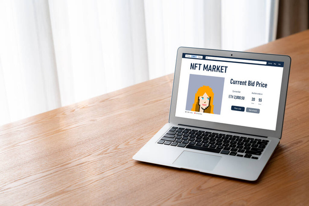 NFT αγορά παρέχει modish κανάλι πώλησης για την ψηφιακή καλλιτέχνης να πωλήσει τα έργα τους σε απευθείας σύνδεση στο διαδίκτυο δίκτυο - Φωτογραφία, εικόνα