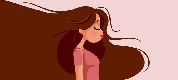Beautiful Girl with Long Healthy Hair Vector Cartoon Illustration - Διάνυσμα, εικόνα