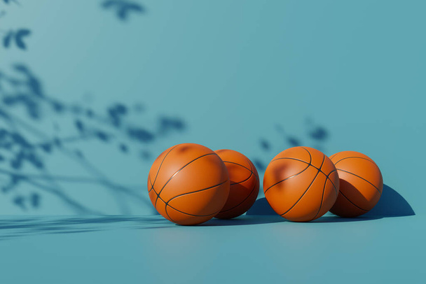 Αρκετές μπάλες μπάσκετ σε πράσινο φόντο. 3d απόδοση - Φωτογραφία, εικόνα