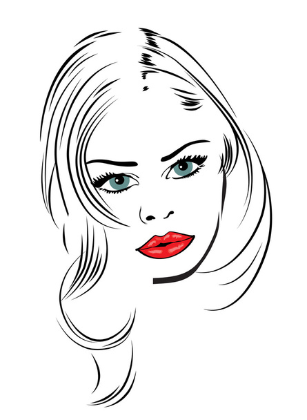 Woman with red lips, black hair and green eyes. vector. - Vector, Image