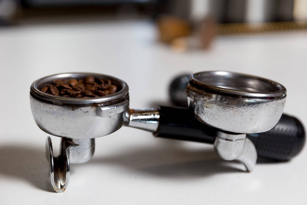 Coffee machine. The process of making coffee. Coffee beans. Cup of coffee. coffee background. - Zdjęcie, obraz