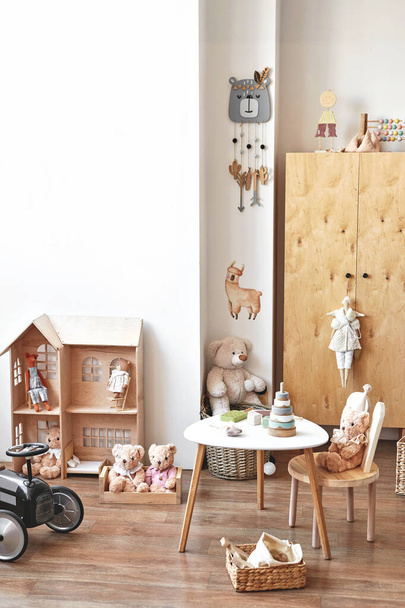 Nursery interior. Wooden toys in children's room. - Foto, imagen