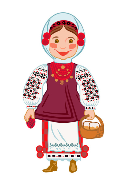 Ukrainian Girl with Easter cakes - Vector, Image
