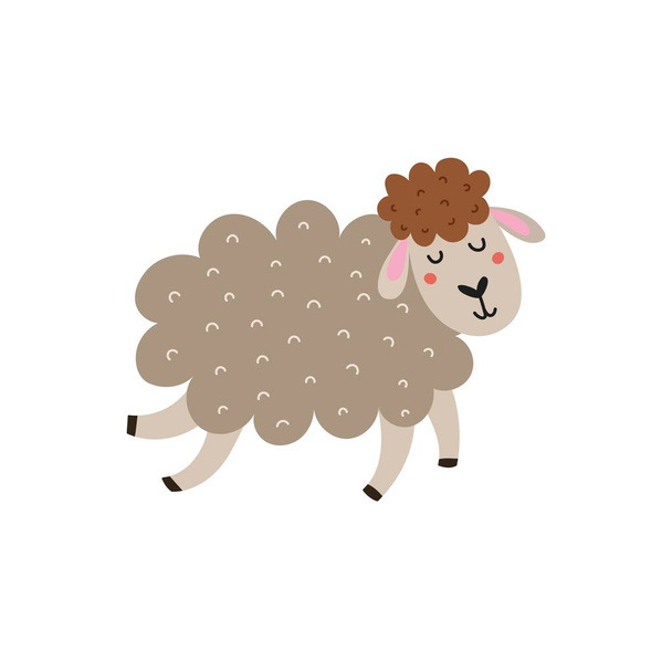 Cute sheep character. Farm animal in cartoon style. Ewe isolated element. Vector illustration - ベクター画像