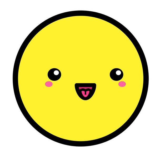Flat kawaii emoji face. Cute funny cartoon character. Simple line art expressions web icon. Emoticon sticker. Vector graphic illustration. - Вектор,изображение