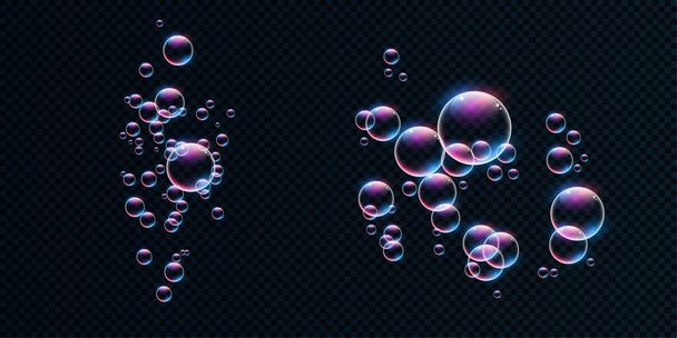 прозорі реалістичні бульбашки з відбиттями ізольовані на темному фоні
 - Вектор, зображення