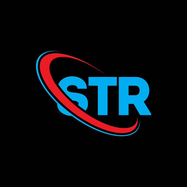 STR logosu. STR mektubu. STR harf logosu tasarımı. Çember ve büyük harfli monogram logosuna bağlı STR logosu. STR teknoloji, iş ve emlak markası tipografisi. - Vektör, Görsel