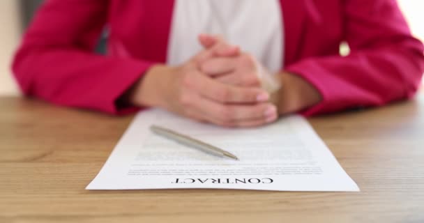 Business woman and contract agreement with pen. Employment acceptance and approval of business documents - Footage, Video