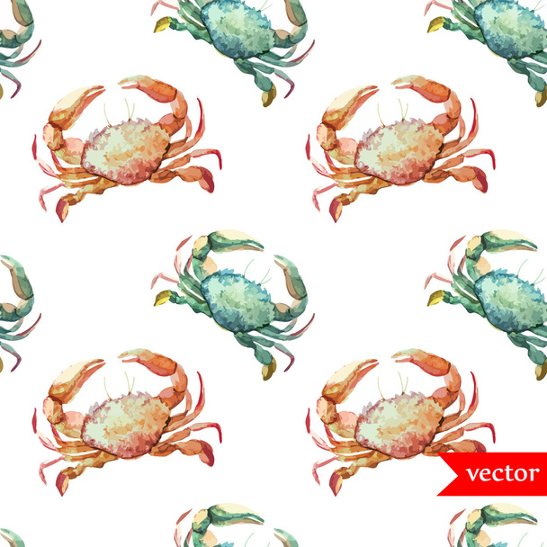 Watercolor sea crabs  pattern - Вектор,изображение