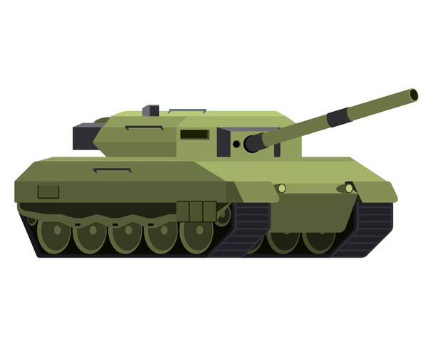 Основний бойовий танк у пласкому стилі. Німецький військовий танк Leopard 2. Барвистий векторний малюнок ізольований на білому тлі. - Вектор, зображення