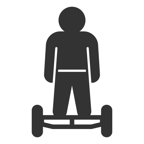 Homme monte un hoverboard, vue de face - icône, illustration sur fond blanc, style glyphe - Photo, image