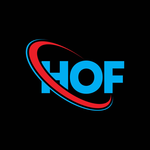 HOF logó. HOF levél. HOF betű logó design. Kezdeményezések HOF logó kapcsolódik kör és nagybetűs monogram logó. HOF tipográfia technológia, üzleti és ingatlan márka. - Vektor, kép