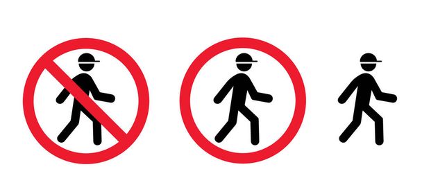 Stop halt allowed area. Do not enter danger warning. Traffic sign. Vector attention, forbidden, caution, admittance signs. No ban walking zone. Stick figures man, stickman symbol. No pedestrians - Vector, Image