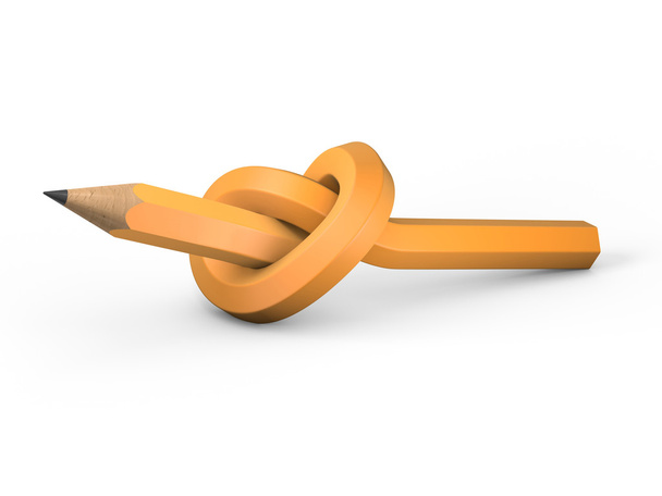 Pencil tied in a knot on a white background - Foto, imagen