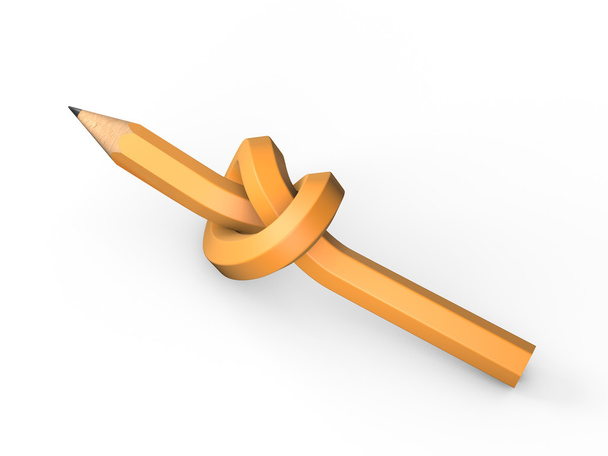 Bleistift in einem Knoten auf weißem Hintergrund gebunden - Foto, Bild