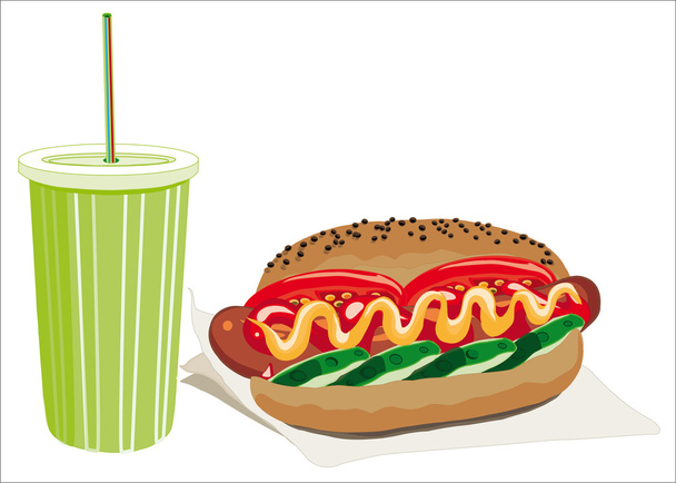 Hot Dog mit Getränk - Vektor, Bild