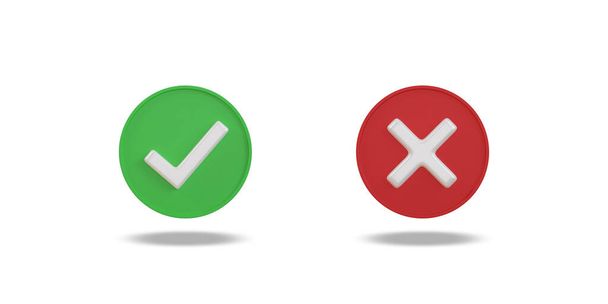 Check mark and cross mark symbols icon. Buttons with checkmark and cross. right checkmark symbol accepted and rejected. clipping path. 3D rendering. - Photo, Image
