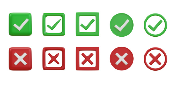 Check mark and cross mark symbols icon. Buttons with checkmark and cross. right checkmark symbol accepted and rejected. 3D rendering. - Foto, immagini