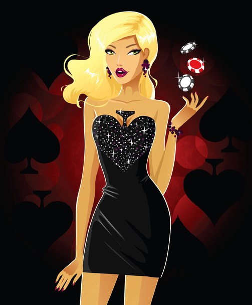 Chica de poker con fichas de casino
 - Vector, imagen