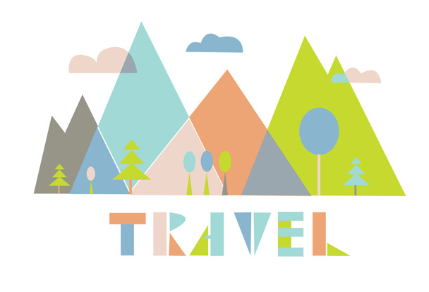 Travel logo or card with mountains - Vektori, kuva