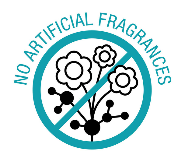 No Artificial Fragrances - striketrough harmful synthetic ingredients. Flat isolated stamp - Vector, Image