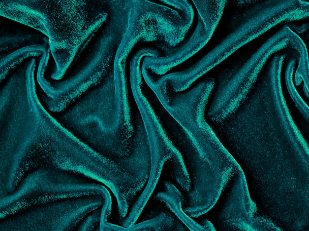Dark green old velvet fabric texture used as background. Empty green fabric background of soft and smooth textile material. There is space for text..	 - Foto, afbeelding