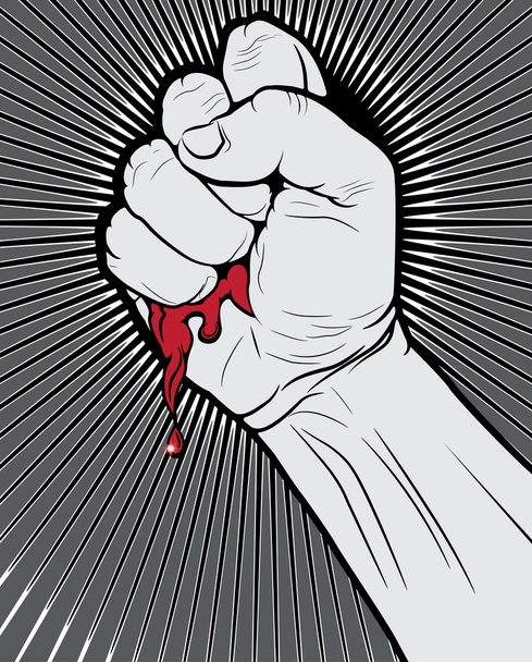 Кровавый кулак на абстрактном фоне
 - Вектор,изображение