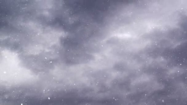Turbulentti lumisade tummanharmaista pilvistä
 - Materiaali, video